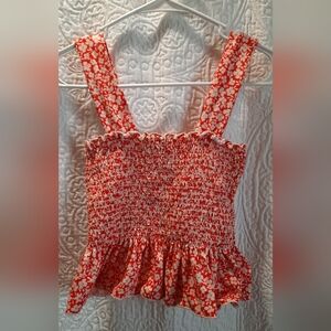 Urban Outfitters Womans Crop Top Small Floral Red Smocked Stretch Party Festival